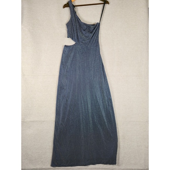 Niki Livas Dresses & Skirts - Niki Livas Vintage‎ One Shoulder Metallic Cutout Gown Shimmery Blue Sz 10